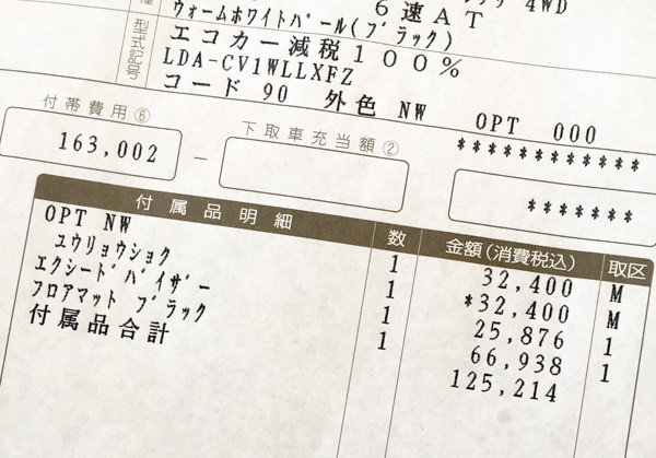 デリカ D:5クリーンディーゼル車 D-Premium （8人乗り）　見積り書オプション内訳