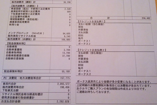 日産・デイズルークス　ハイウェイスターターボ　見積書税金等明細