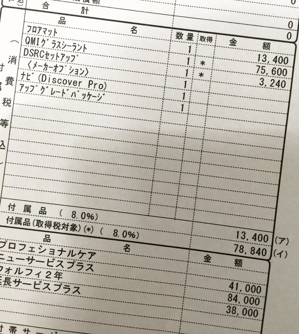 フォルクスワーゲン・ゴルフ トゥーラン　TSI Comfortline（コンフォートライン）　見積書　オプション明細