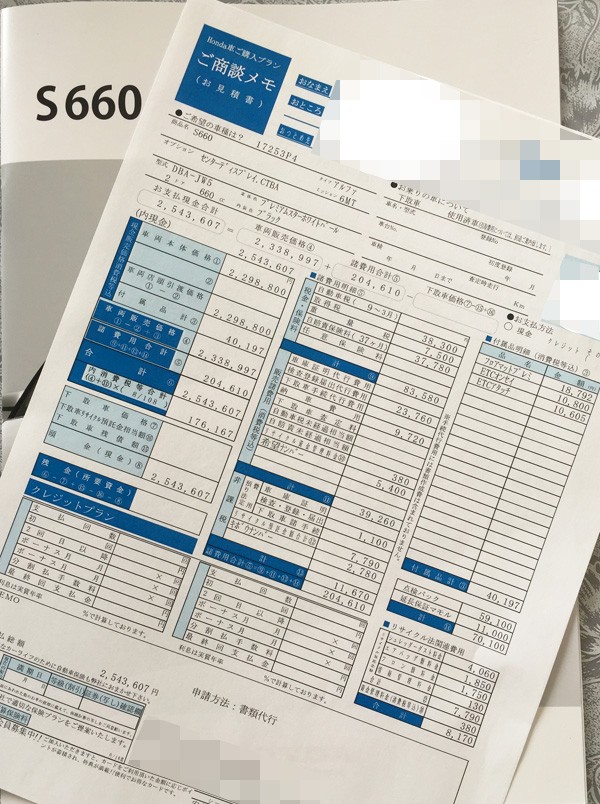 ホンダ・S660　α（MT）　見積書