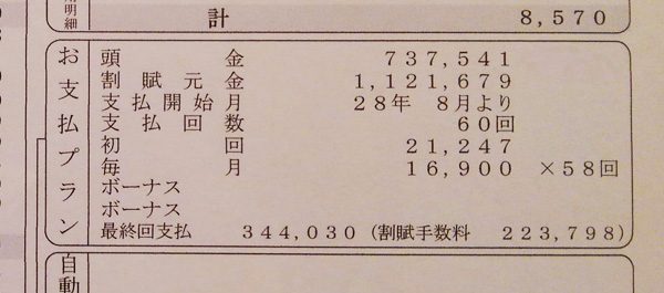 トヨタ・パッソMODA　S　見積り書　残価設定型クレジットローン明細