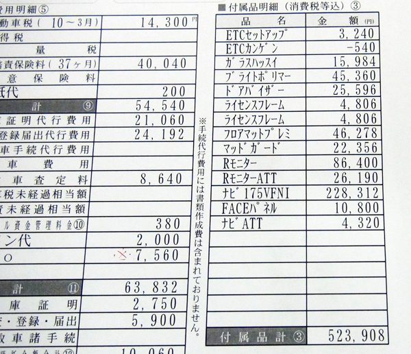 ホンダ・フリード　Gホンダセンシング／7人乗り　見積書オプション明細