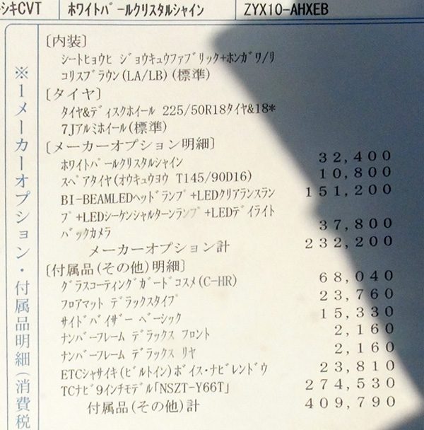 トヨタ・C-HR　ハイブリッドG　見積もりオプション